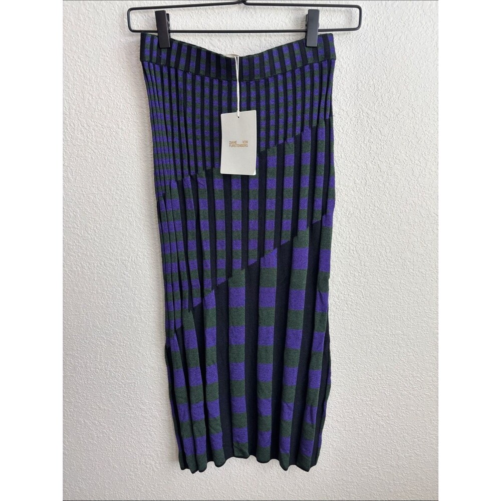 Diane Von Furstenburg Rosa Ribbed Knit Fitted Midi Skirt size XS NWT
